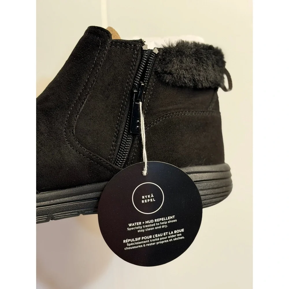 Ryka Amaze Ankle Booties Black Water-Repellent Faux Fur Lined Women 7.5 Wide‎